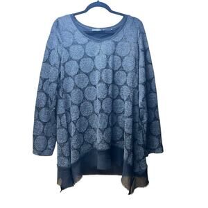 P Luca Milano Sweater/Blouse Black X Large Scoop Neck Sheer Skirt Bottom Polka D